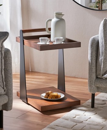 LIVING CENTRE TABLE DENER CT-0280A WITH WHEELSTROLLEY - BLACK FRAME/WALNUT L480 D365 H608 MM