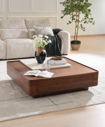 LIVING CENTRE TABLE CAPE CT-0251A LIFT-UP -WHITE & WALNUT L1000 * W1000 * H 367 MM
