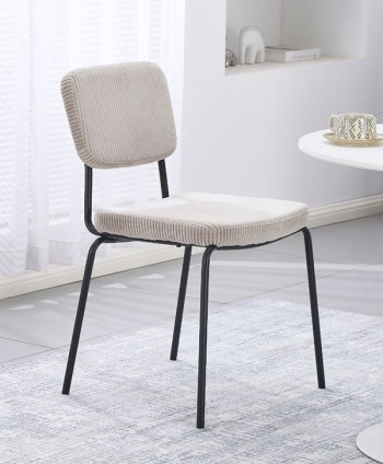 DINING CHAIR NOVARA DY-N2308 METAL FRAME GREY CORDUROY FABRIC CREAM WHITE W510 D510 H770 MM
