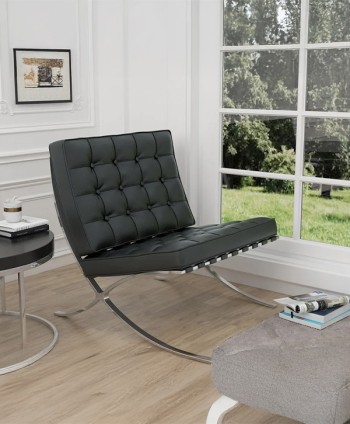 SOFA ACCENT KAITO 630-1 STAINLESS STEEL+LEATHER BLACK