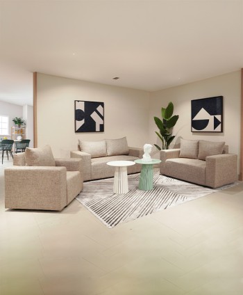 SOFA SET 3+2+1 MONACO CHENILLE BEIGE/BROWN- LOCAL SH40/D80- W SS90/2S 140/ 3S 185 CM