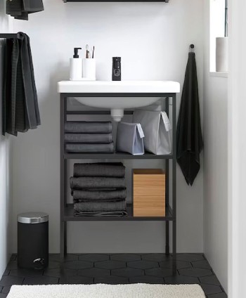BATHROOM UNIT VERONA BS-N2378+BS-N2379SHELF -WITH WASHING BASIN METAL FRAME SANDED BLACK W505 D395 H