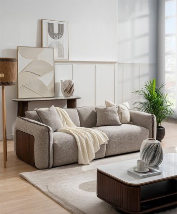SOFA 3 STR LYON S-0071A SOFA - POLYESTER FABRIC/KHAKI 3 STR : W2280 * D 940 * H 710 MM