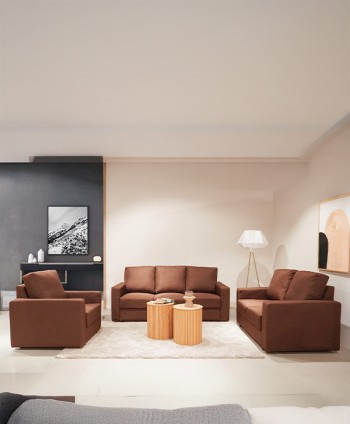 SOFA SET 3+2+1 DENTON  POLYESTER LINEN DARK BROWN GB-042 - LOCAL