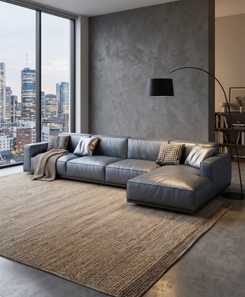 SOFA L SHAPE AZURRI SF2059 LEATHER GRAY BLUE W2890 D1650 H690 MM