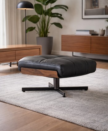 SOFA OTTOMAN ALPINE SF2532 BLACK LEATHER W700 D610 H420 MM