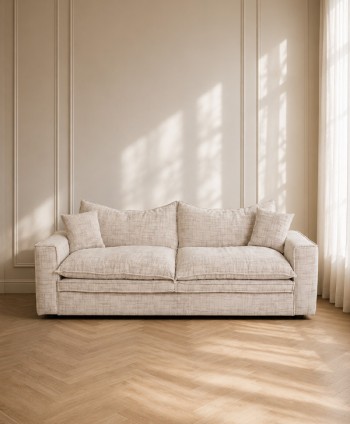 SOFA 3 SEATER CANNES S-0041B POLYESTER FABRIC/CREAM L 2930* W900*H1000 MM