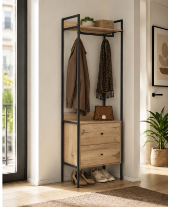 LIVING CLOTHES RACK NAPOLI OAK&BLACK L64.0*W40.0*H180.0 CM BS-N2410