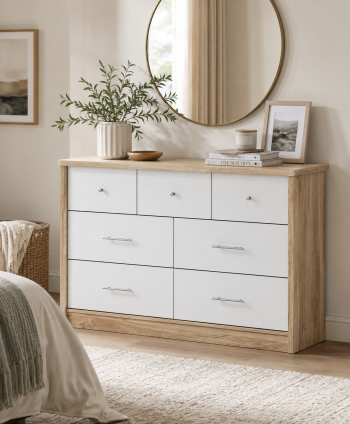 BEDROOM CHEST 3+4 DRAWER COSTA IVORY OAK/SNOWY WHITE (W1415*D390*H900)
