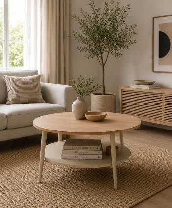 LIVING COFFEE TABLE NOVARA CIRCULAR OAK&BEIGE L80.0*W80.0*H 45.0CM CJ-2003B