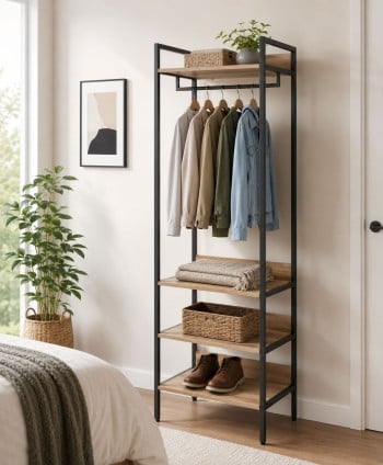 LIVING CLOTHES RACK NAPOLI OAK&BLACK L52.0*W40.0*H180.0 CM BS-N2410B