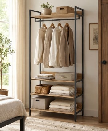 LIVING CLOTHES RACK NAPOLI OAK&BLACK L84.0*W40.0*H180.0 CM BS-N2410A