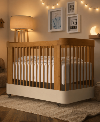 BEDROOM CRIB NIDO REF 61649 3X1 WITH CASTORS OAK/CREAM FINISH W1350H960D770 MM(MATTRESS 1300X700MM