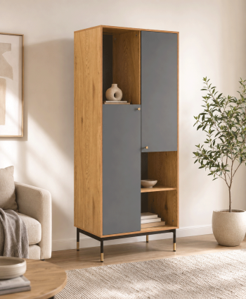 LIVING CABINET LUGANO OAK&BLACK L80.0*W40.0*H182.0 CM BS-N2316
