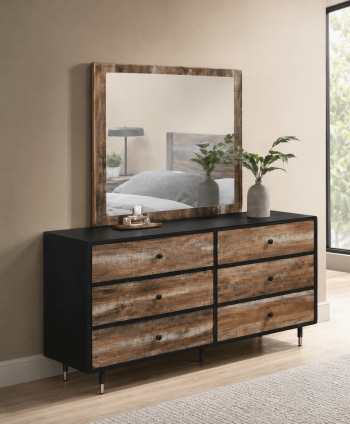 BEDROOM DRESSER PENELOPE 6 DRAWERS + MIRROR (WITH WOOD)  SV-DS05 + SV-MR06