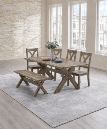 DINING SET MONZA - TABLE (W1500MM)  + 4  CHAIRS (WOODEN SEAT) + 1 BENCH