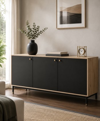LIVING CABINET LUGANO OAK&BLACK L80.0*W40.0*H122.0 CM BS-N2318