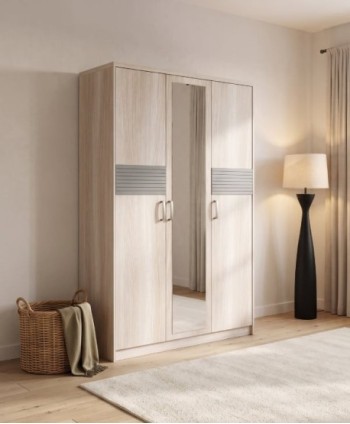 BEDROOM WARDROBE SANTIAGO 3 DOOR LIGHTHOUSE/COOL GREY (W1200*D530*H2000MM) WITH MIRROR