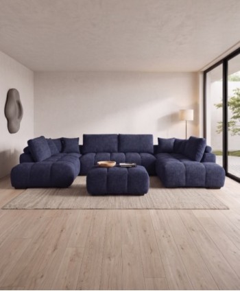 SOFA L SHAPE ALEXANDRO HY-9119D 2S ARMLESS + CHAISE RHF + CHAISE LHF+ OTTOMAN FABRIC BLEU FONCE