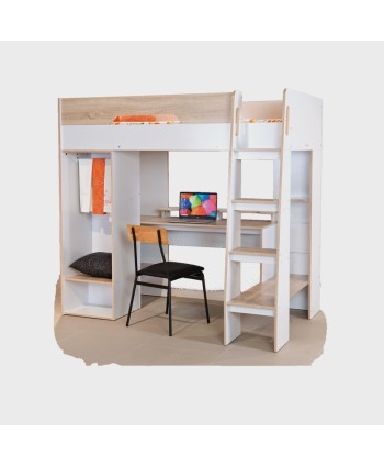 BEDROOM WORKSTATION BED AURORA REF 3758 SONOMA OAK + DARK GREY